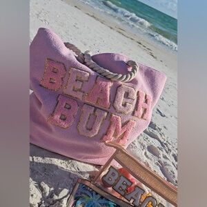 🦋Gloss & Glo BEACH BUM terry tote bag with patches